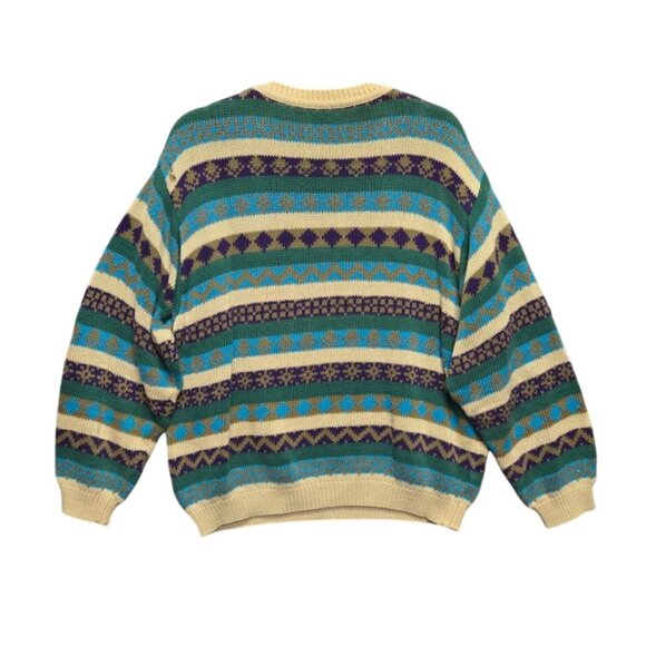 Vintage Fair Isle Grandpa Sweater 80s Benetton Ireland Striped Crewneck Sweater - Picture 2 of 8